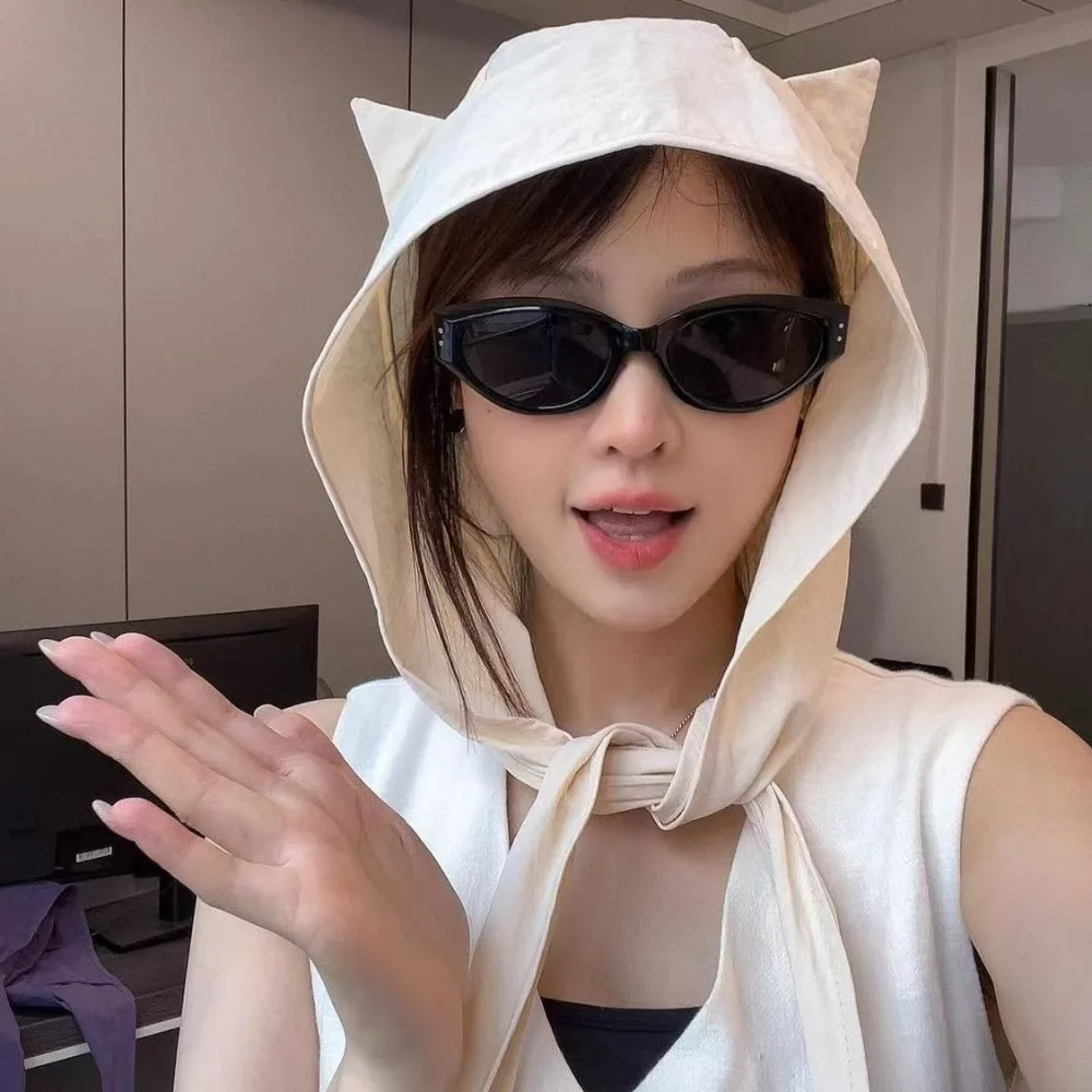 Fashion Solid Color Little Devil Hat Lace-up Fast-drying Lace-up Pullover Hat Pullover Style Shawl Shape Headscarf Hat Daily Use