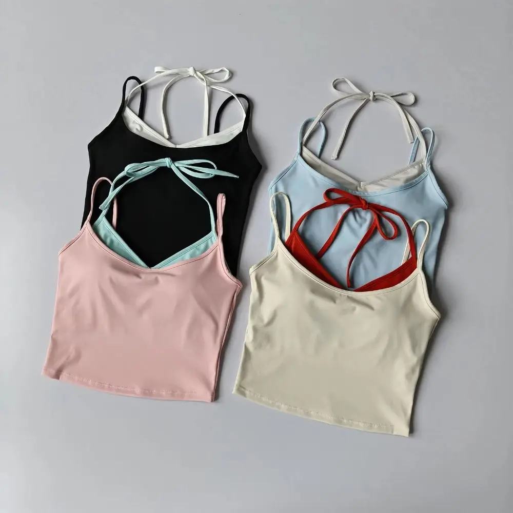 Fake Two Piece Sports Bra Double Shoulder Strap Halterneck Design Fitness Bra One-piece Construction Quick Dry Sports Tank Top
