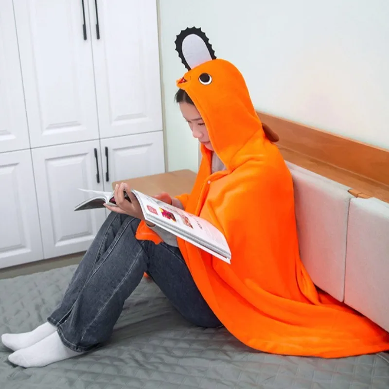 Hot Anime Chainsaw Mans Pochita Blanket Shawl Pajamas Kawaii Chainsaw Mans Cosplay Costume Plaid Blanket Flannel Homewear