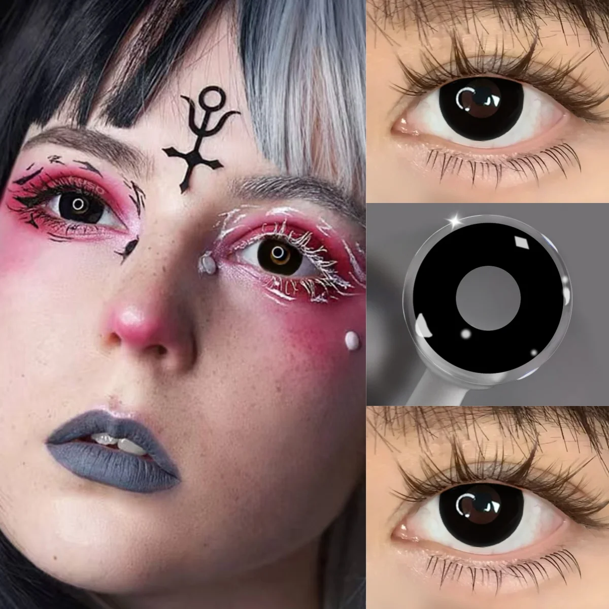 Visuashow 1 Paar Weiß-Schwarze Block-Augen-Cosplay-Kontaktlinsen für Cosplayer, Anime-Farblinsen, kleine Pupillen, natürliche Kosmetiklinsen – Detail 4