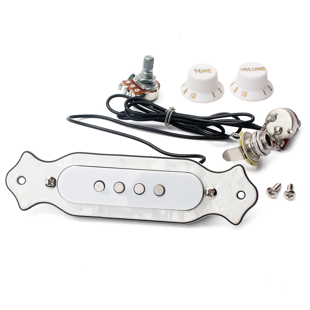 

Pre- 4 String Electric Cigar Box Guitar Magnetic Soundhole Pickup with Volume Tone Control Knob GMB337 White