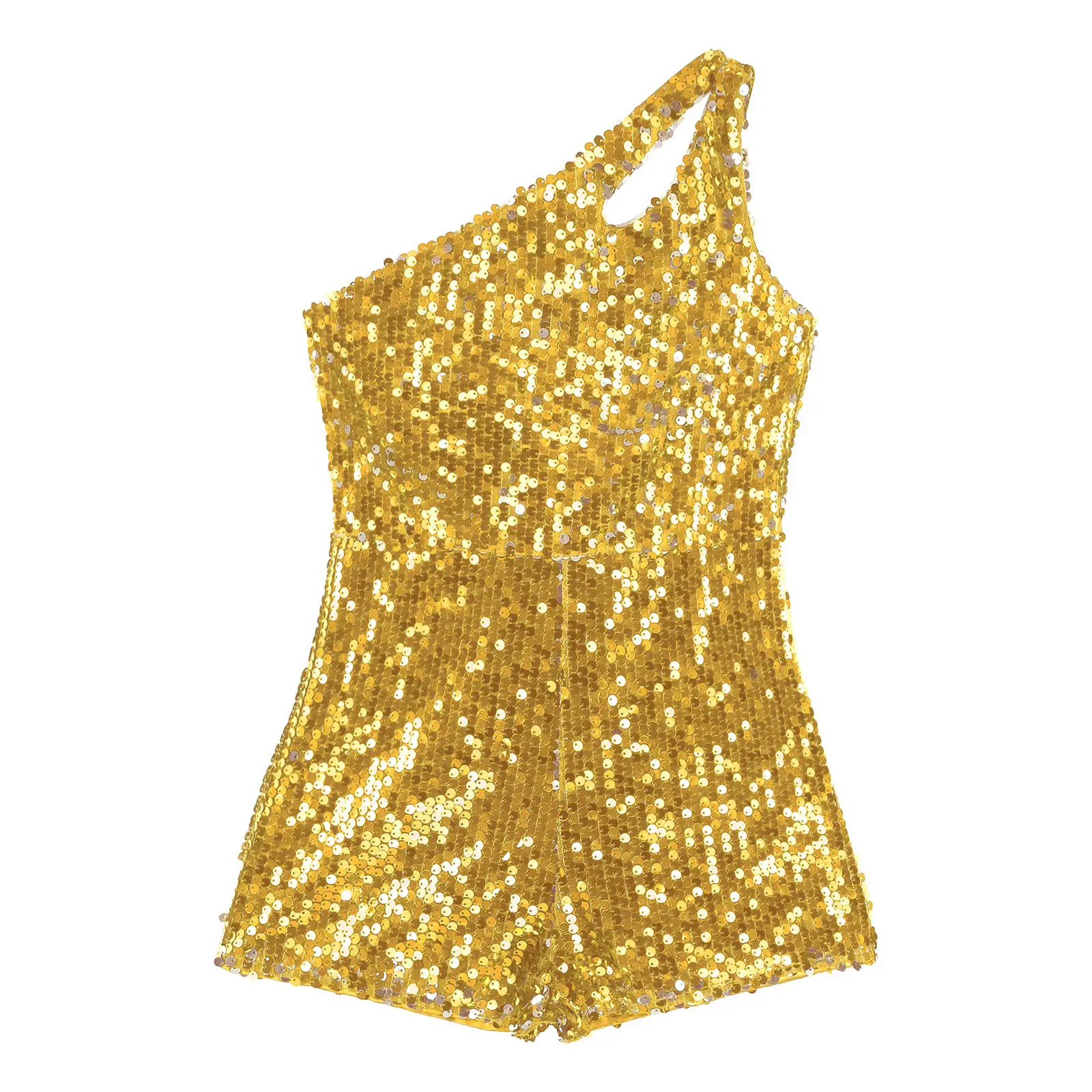 Kid Girls Shiny Sequin Bodysuit Jazz Cha-Cha Dance Jumpsuit Sleeveless Short Rompers for Birthday Wedding Party Prom Performance