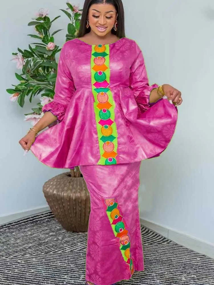 Ensemble de robes longues pour fête d\'anniversaire, vêtements de soirée, 2 pièces, Bazin Riche, Dashiki, Original, quelque soit, 03