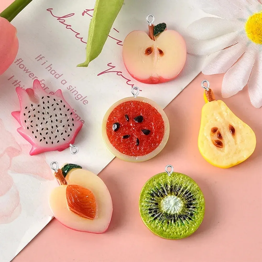10Pcs Kawaii Shiny Fruit Slices Flatback Charms Cute Mini Fruit Pendants DIY Hairpin Earring Bracelet Jewelry Supplies