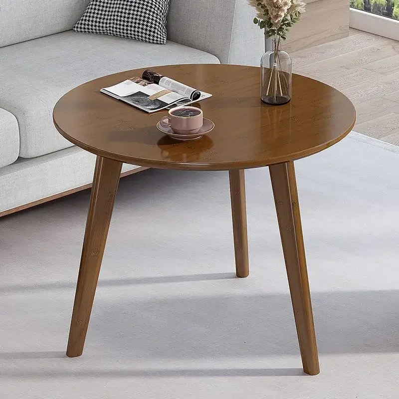 Leisure Style Solid Bamboo Circular Coffee Table Living Room Table Light Luxury Modern Simple Small Tea Table