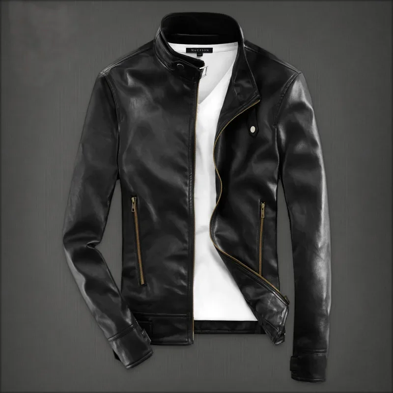 

Men Leather Jacket Slim Fit Handsome Motorcycle PU Leather Coat New Spring Autumn Leather Coat Youth Thin Overcoat