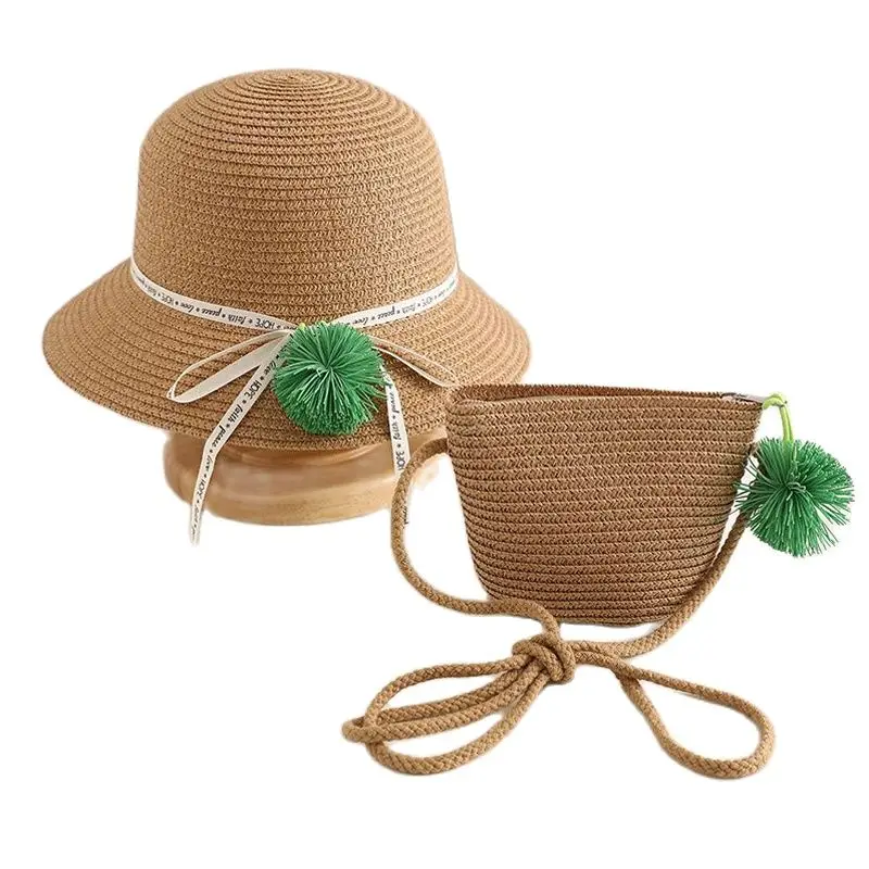 

XEONGKVI 2022New Color Ball Parent-Child Sun Hat Bag Set Spring Summer Brand Starw Beach Hats For Women Girl Wide Brim Cap