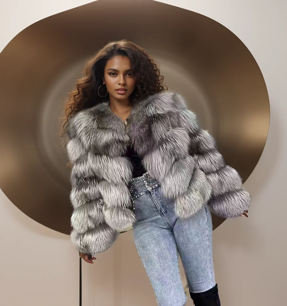 Winter new original color silver fox whole leather genuine fur coat silver fox winter warm light luxury women\'s short style