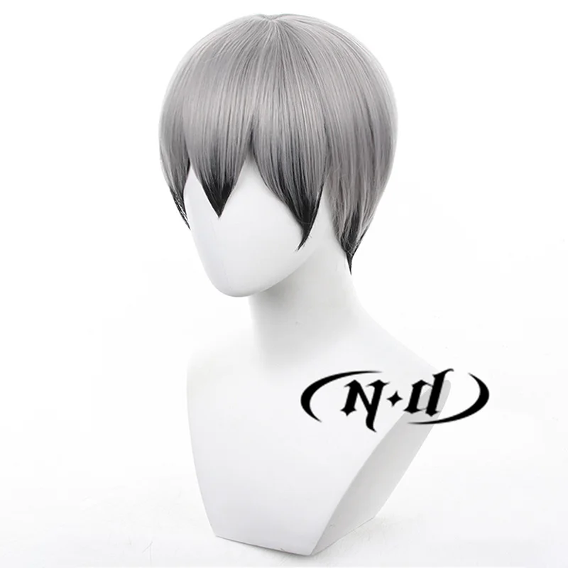 ND Shinsuke Kita تأثيري الباروكات Haikyu أنيمي تأثيري رمادي فاتح خصلات الشعر المستعار ل كوميك كون كوزر مقاومة للحرارة الاصطناعية عيد الميلاد