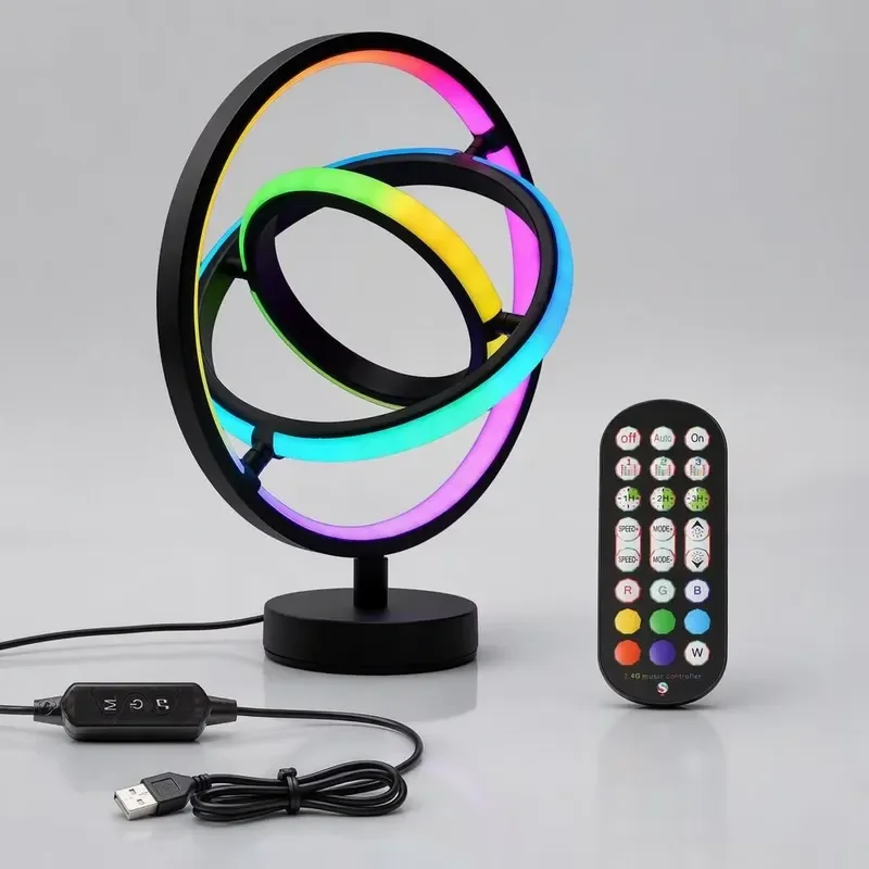 Modern RGB LED Circle Desk Lamp USB Powered Ambient Light for Indoor Christmas Decoration Home Office Table Reading Night