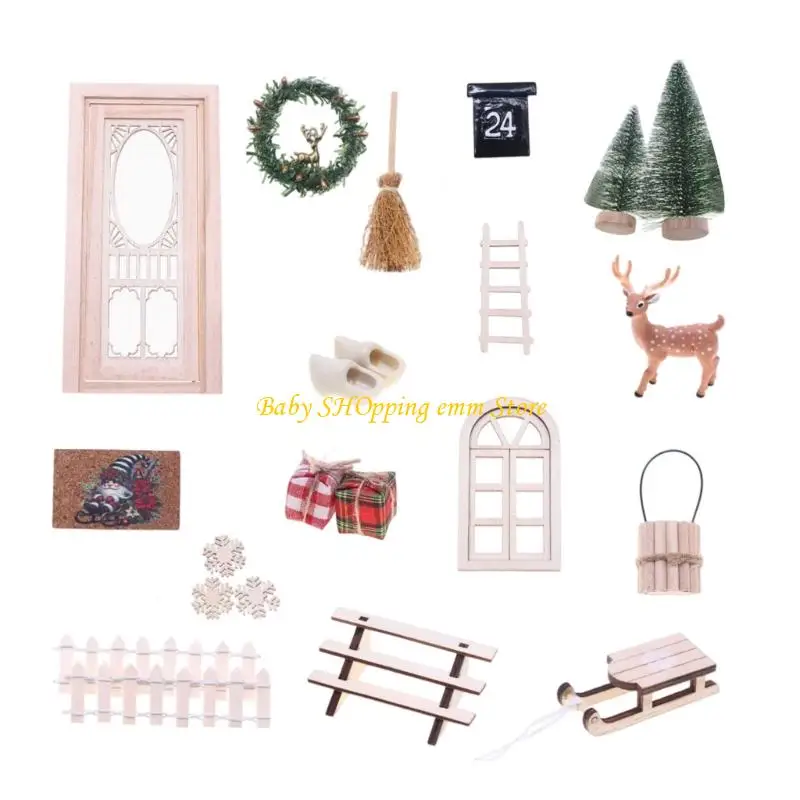 

23GD Аксессуары для кукольного дома Мини Рождественский венок Коллекция деревянных украшений