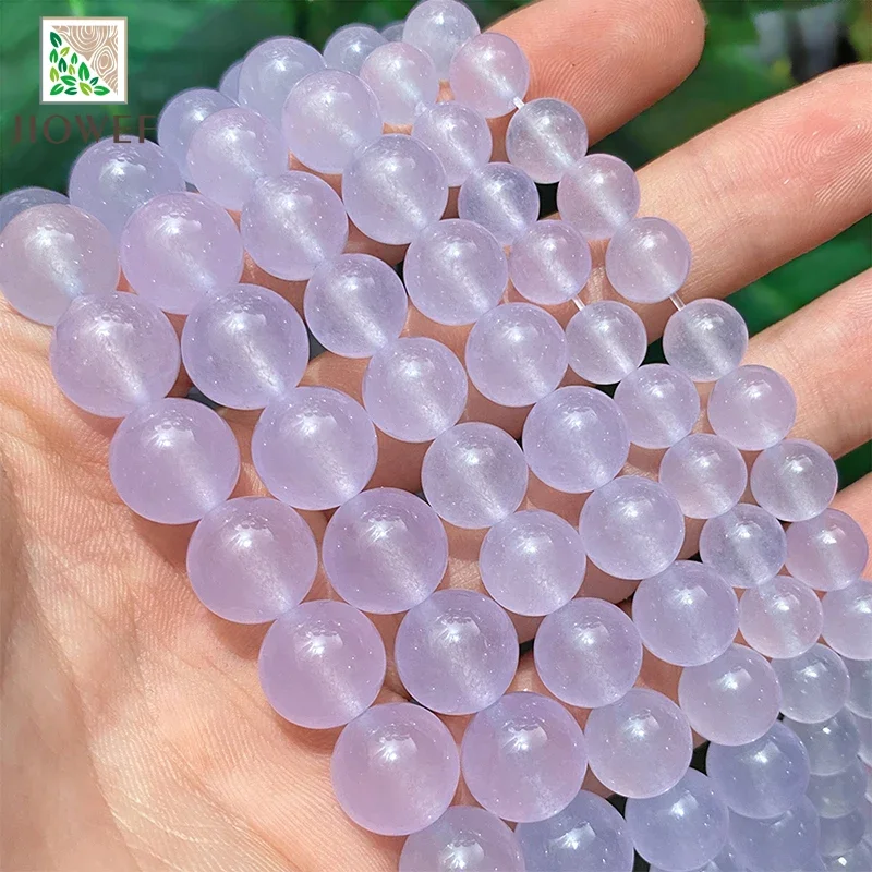 Natural Stone Light Purple Chalcedony Round Beads for Jewelry Making DIY Fashion Bracelet Necklace 15