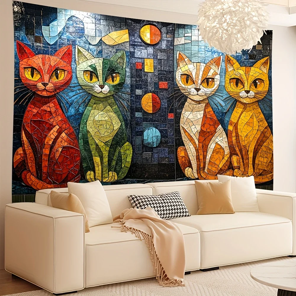 cat on the tower of the castle Digital printing polyester wall hanging tapestry decorative Living room bedrooms background gift