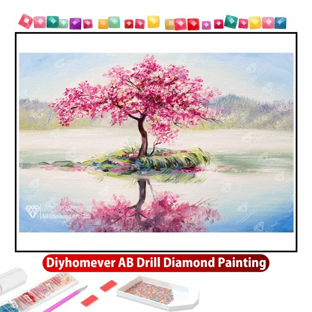 

Cherry Blossom Reflection AB Diamond Painting Embroidery Fantasy Tree Cross Stitch Mosaic Handicraft Gift 2023 New Collection