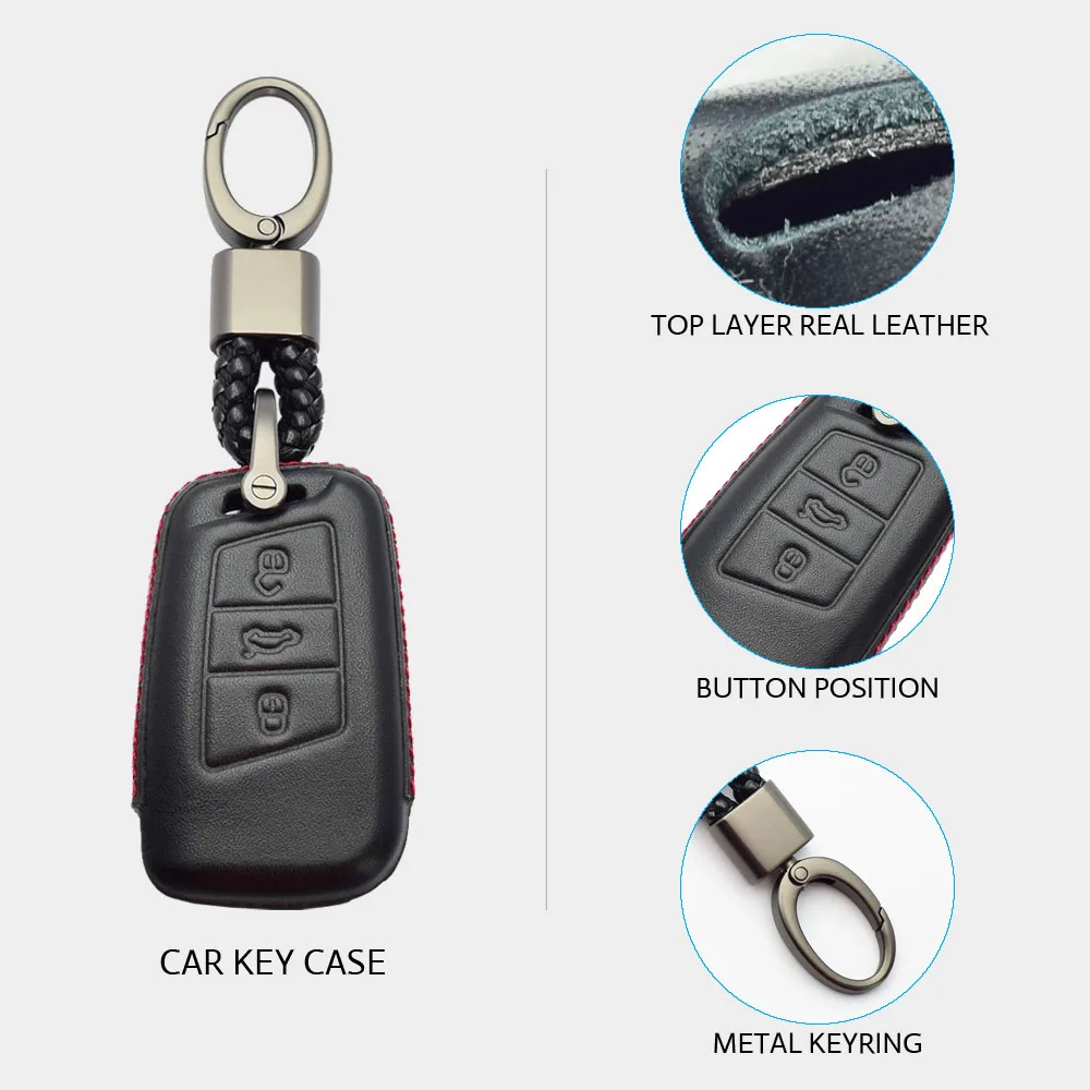 Leather Car Key Case Keychain For Skoda Superb A7 Kodiaq VW Volkswagen Passat B8 Magotan Jetta Smart Remote Fobs Protector Cover