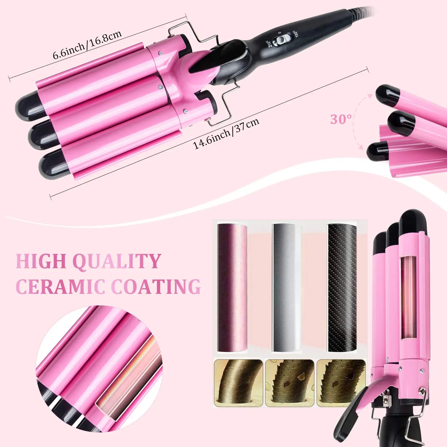 3 Barrel Curling Iron Ceramic Styling Tools for All Hair Styling Tools,Professional Hair Tools Curler Iron for Hair 25mm