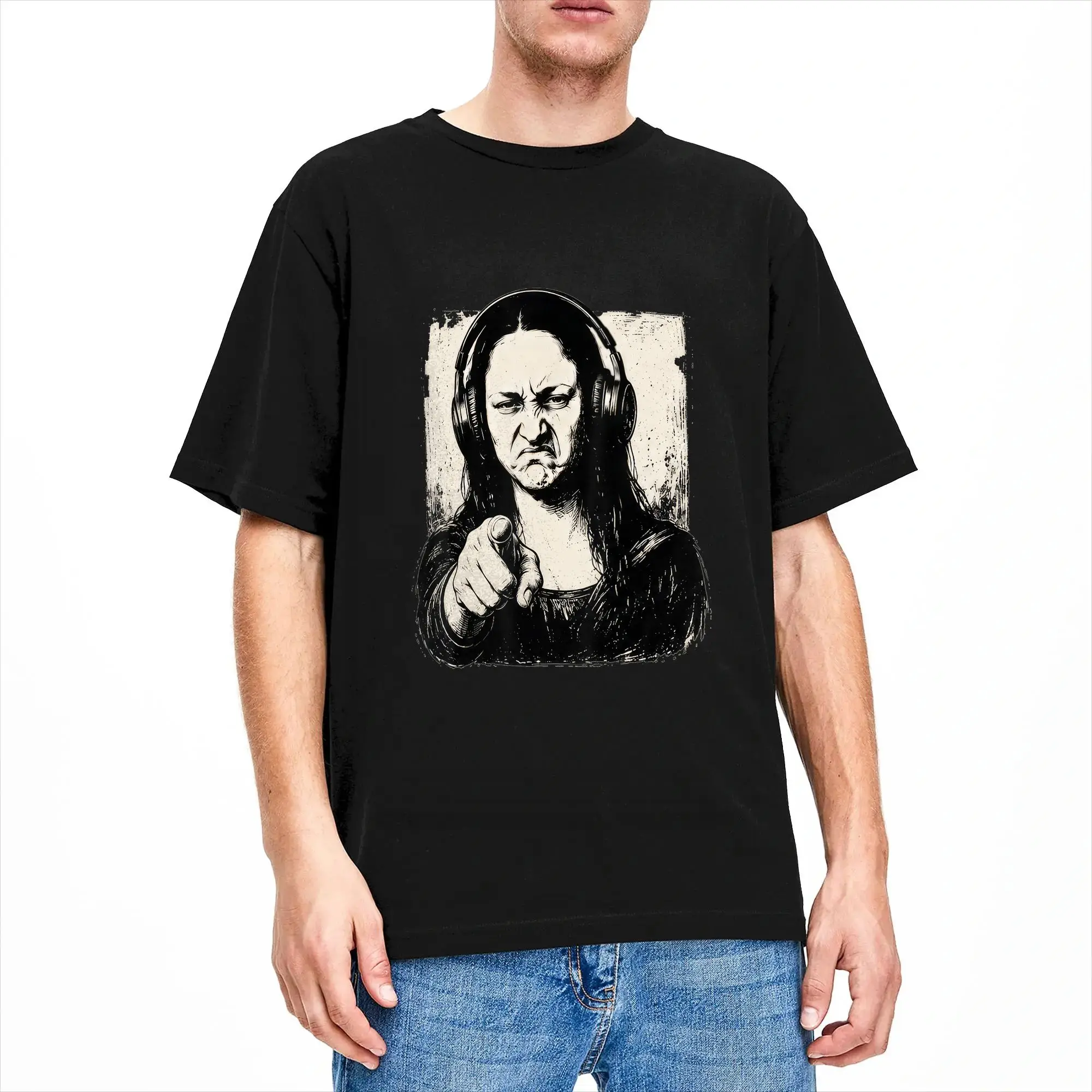 DJs Producers Funny Mona Lisa T-Shirt Summer Cotton T Shirts For Couple Trendy Cool Loose Tee Shirt Short Sleeve Y2K Casual Tees