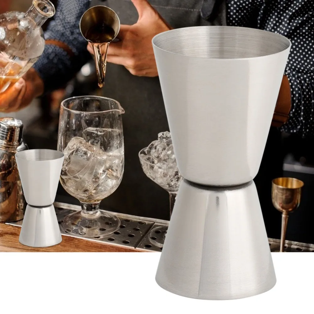 2pcs 20/40ml Stainless Steel Cocktail Jigger Double-Head Design Reversible Pourer Double Head Measuring Cup Silver