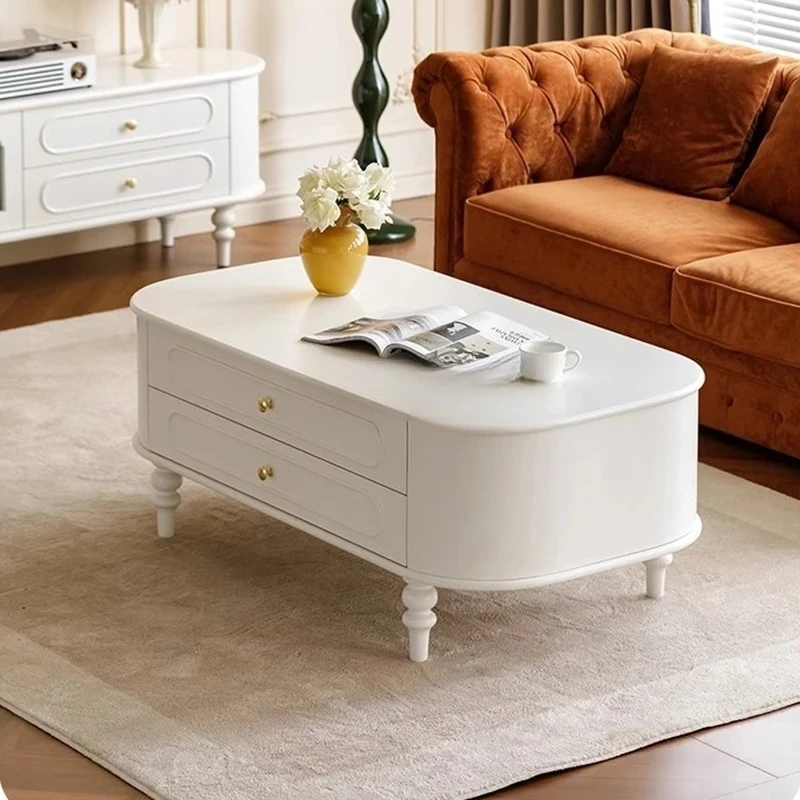

French coffee table round small apartment light luxury high-end solid wood tea table
