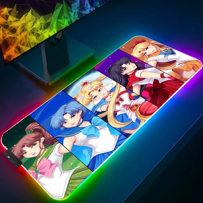 

LED Mousepad RGB Gaming Kawaii Mouse Pad Game Accessorie Backlit Desk Mat Computer S-sailor M-moon Keyboard Mice Mat Mausepad