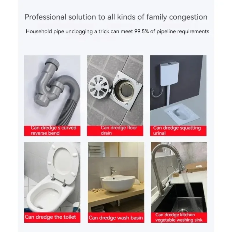 Electric Sewer Dredge Artifact - Water Blocking Tool for Home Kitchen Toilet with Long Dredge Spring