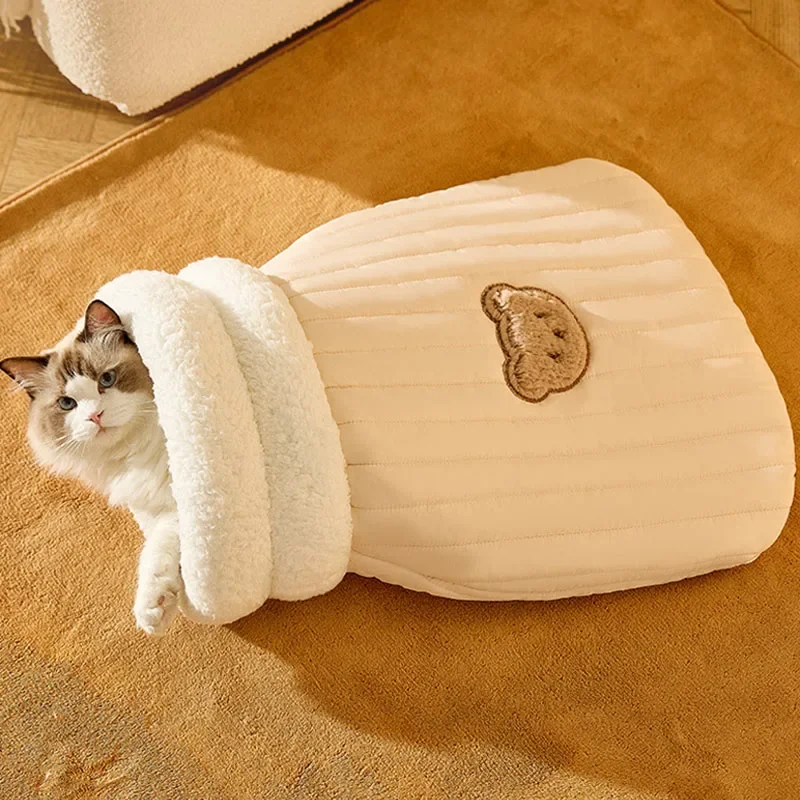 Cat Nest Sleeping Bag Drill Hole Fully Wrapped Winter Warm Safety Half Closed Kitten Nest Small Pet Sleeping Bags Bed House