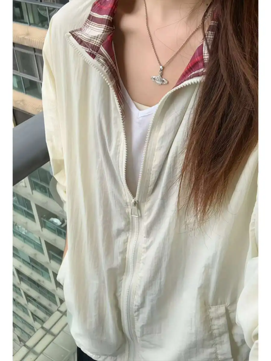 

Летняя дышащая солнцезащитная одежда из ледяного шелка Thin Me для мужчин и женщин, клетчатая верхняя одежда в американском стиле