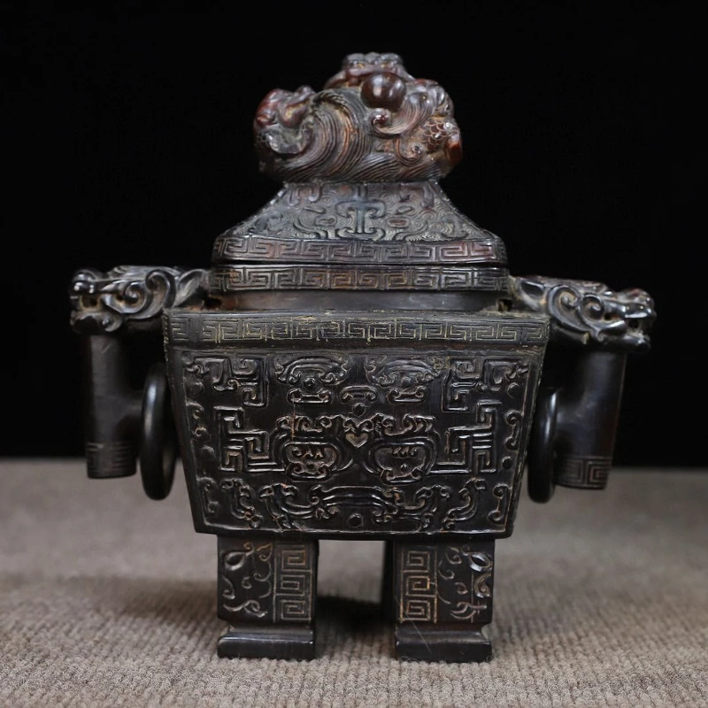 

Horn binaural beast head hanging ring dragon cover square incense burner ornament