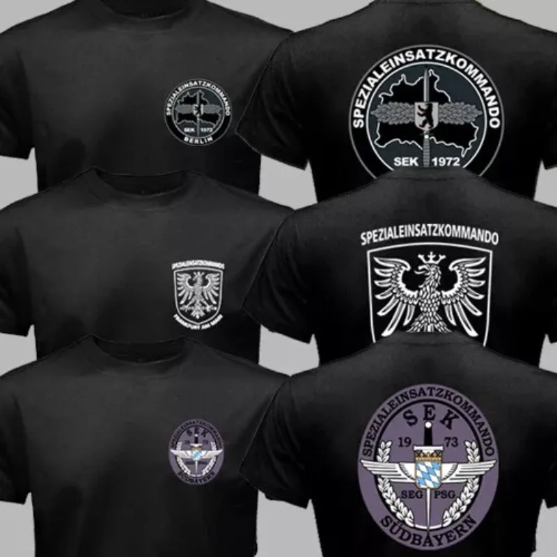 25 nuevas operaciones especiales alemanas SEK Commando Berlín Jingcha mismo estampado Camiseta de manga corta de algodón camiseta de gran tamaño