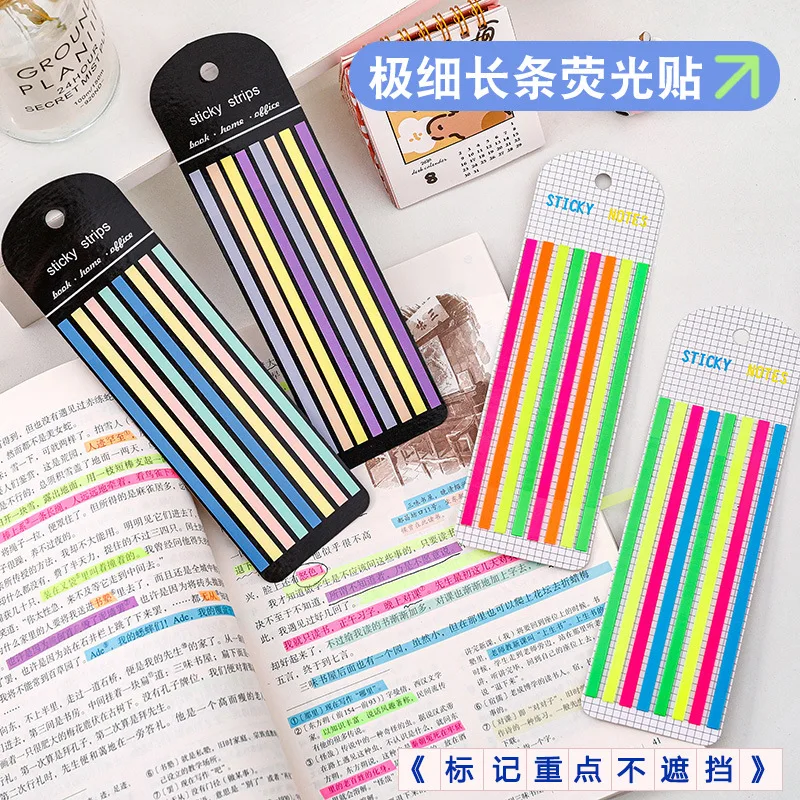 Long Strip Index Note Student Stationery Reading Mark Fluorescent Color Sticker Translucent Note Paper School Office Supplies