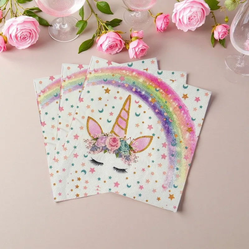 10/20 Sheets of 33 * 33cm 2Ply New Rainbow Unicorn Napkins Party Picnic Decoration Paper DIY Decoupage Paper