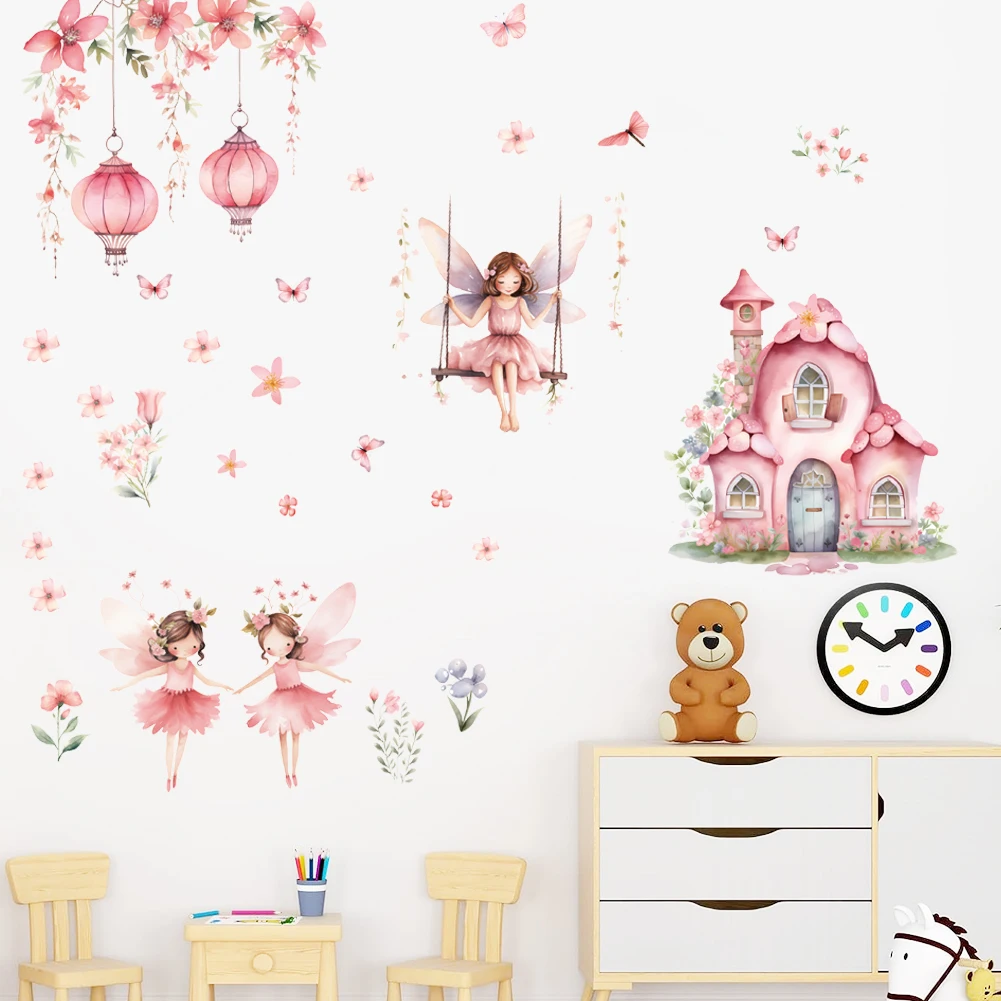 Pink Elf Fantasy Castle Princess Wall Sticker Children\'s Room Girl\'s Room Decoration Kindergarten Wallpaper Mural Art Poster