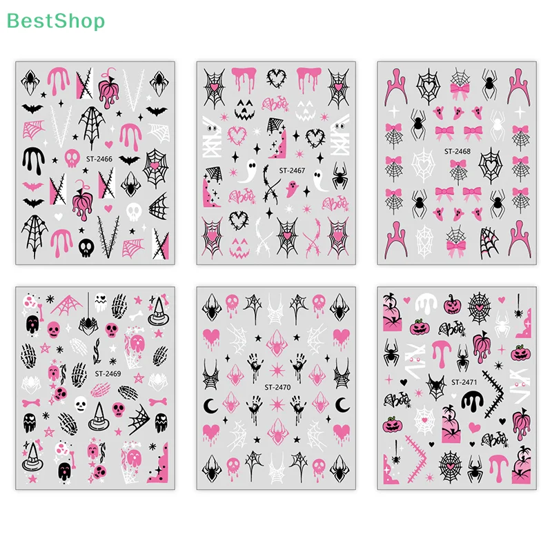 ★★★3D Halloween Theme Nail Stickers(Little Spider Pumpkin Ghost),Fun Glitter Nail Decals DIY Manicure Decor
