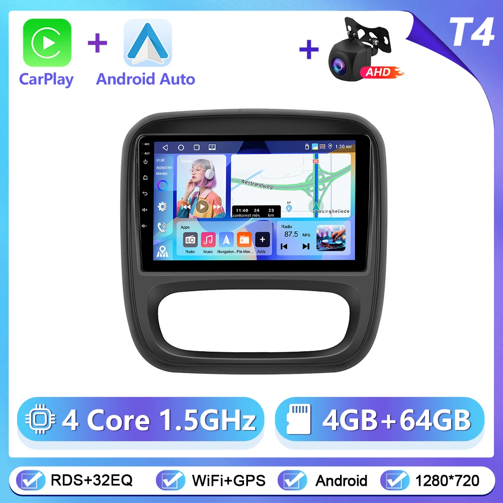 Podofo CarPlay Android Auto autoradio voor Renault TRAFIC/Opel VIVARO 2015 GPS Intelligent Systems Stereo Multimedia autoradio