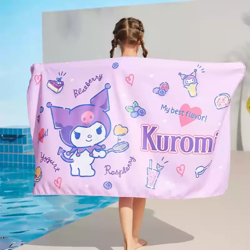 Kuromi Cartoon Beach Towel Kawaii Soft Quick-Drying Thick Absorbent Bath Towel Girl Bathroom Hotel Anime Children Swimming Pool