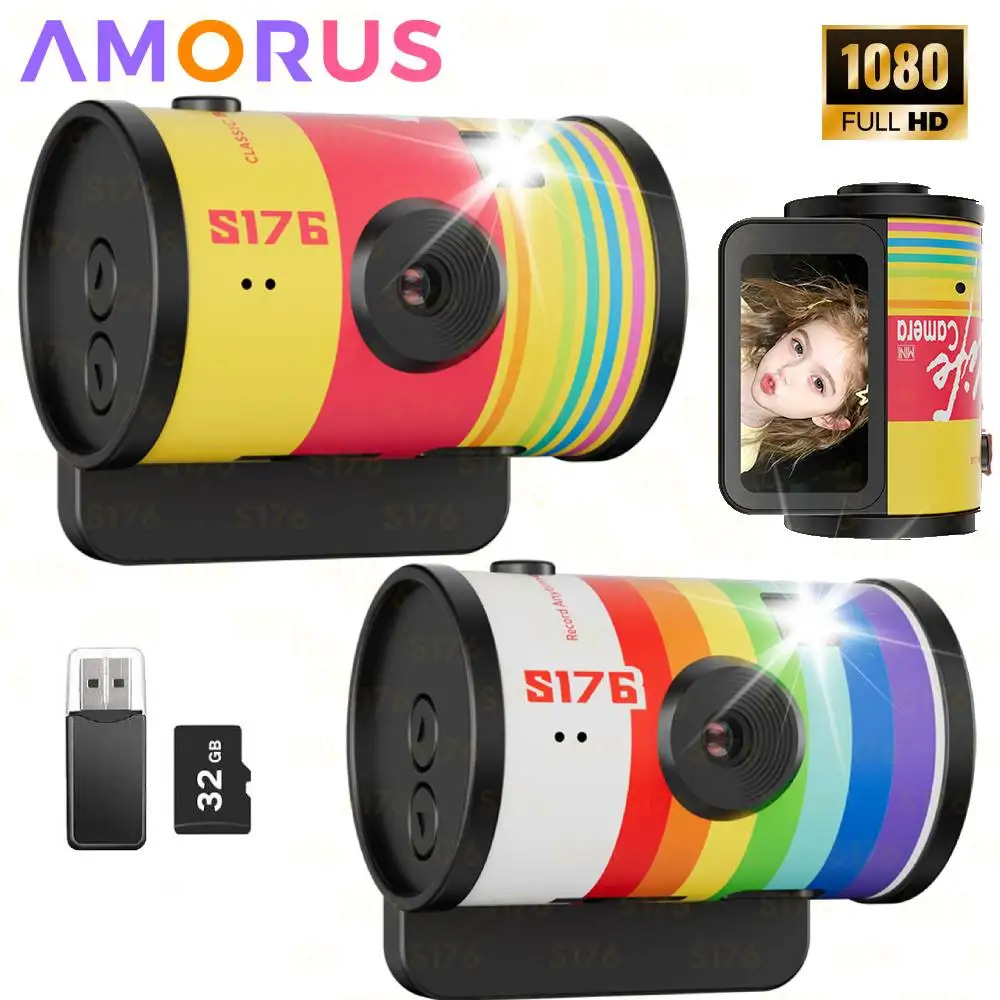 Retro Digital Camera 1.47Inch IPS Screen 1080P HD Video Recording Portable Film Keychain Camera CCD Keychain Camera Thumb Camera