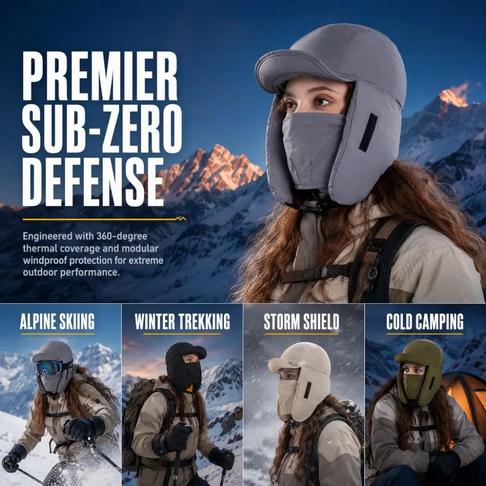 Windproof Winter Lei Feng Hat Integrated Face Ear Warm Thickened Outdoors Cycling Cap Ear Protection Hat Cold Proof
