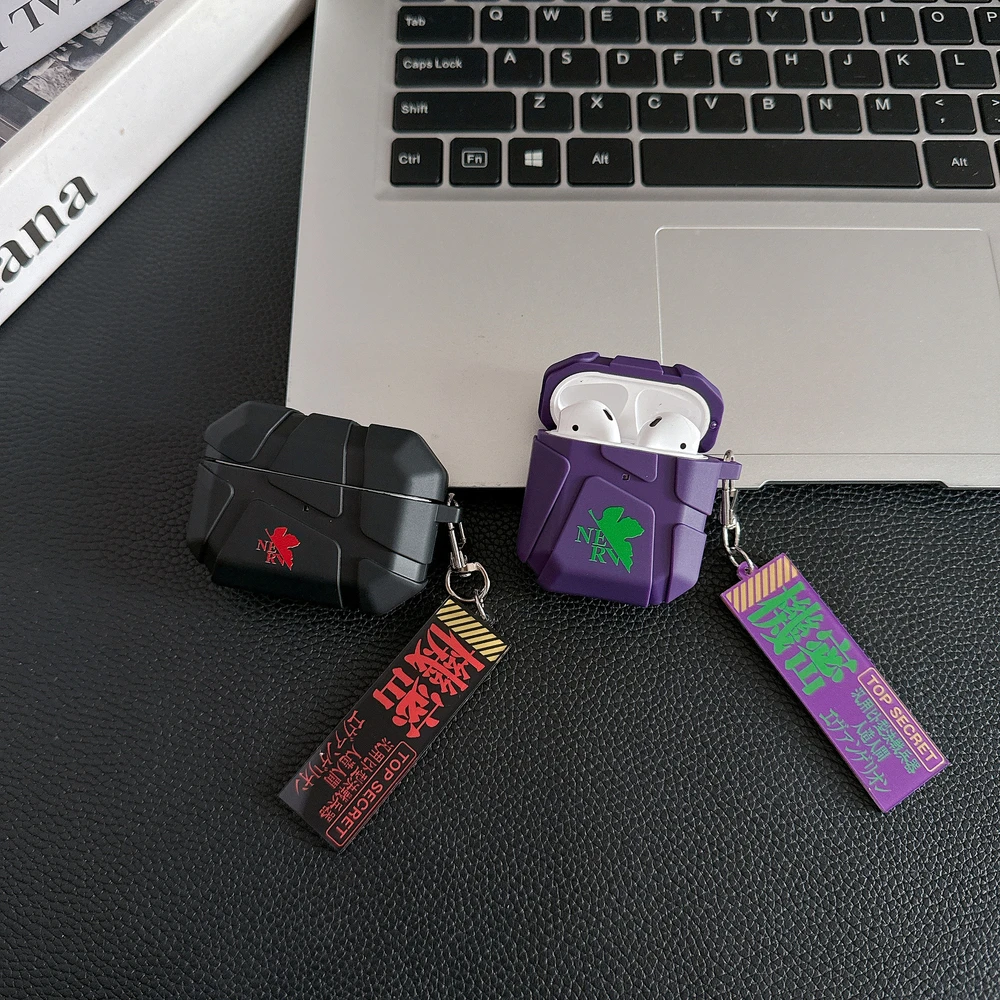 EVANGELION EVA Anime Kopfhörer-Hülle für Airpods 4 2 3 1 Pro 3 2 Kabellose Bluetooth-Kopfhörer Schutzhülle mit Anhänger