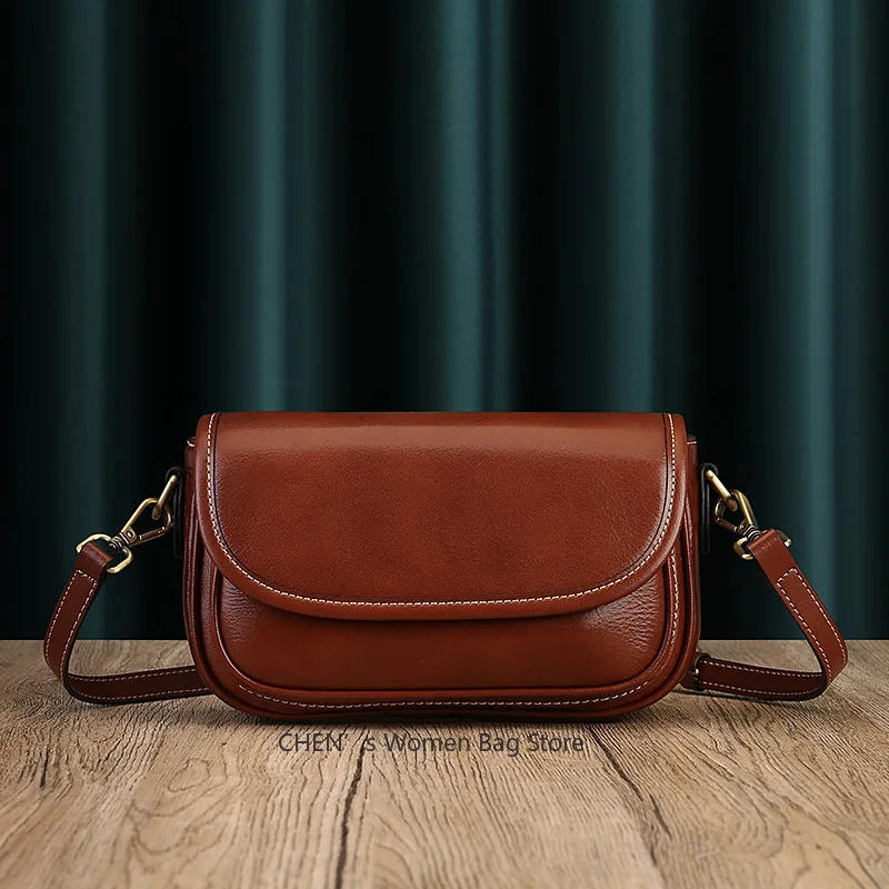 

Vintage Fashion Genuine Leather Shoulder Crossbody Bags For Women Luxury Square Handbags Ladies Travel Commuter Bag