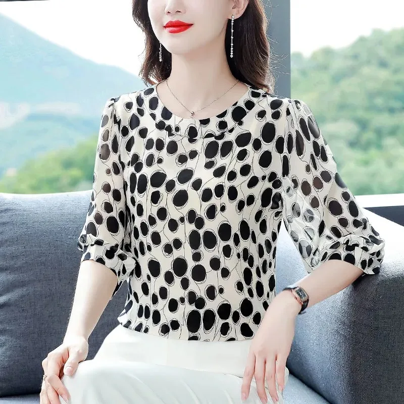 

Polka Dot Print Mulberry Shirt Women's New Spring and Summer Loose Style Top