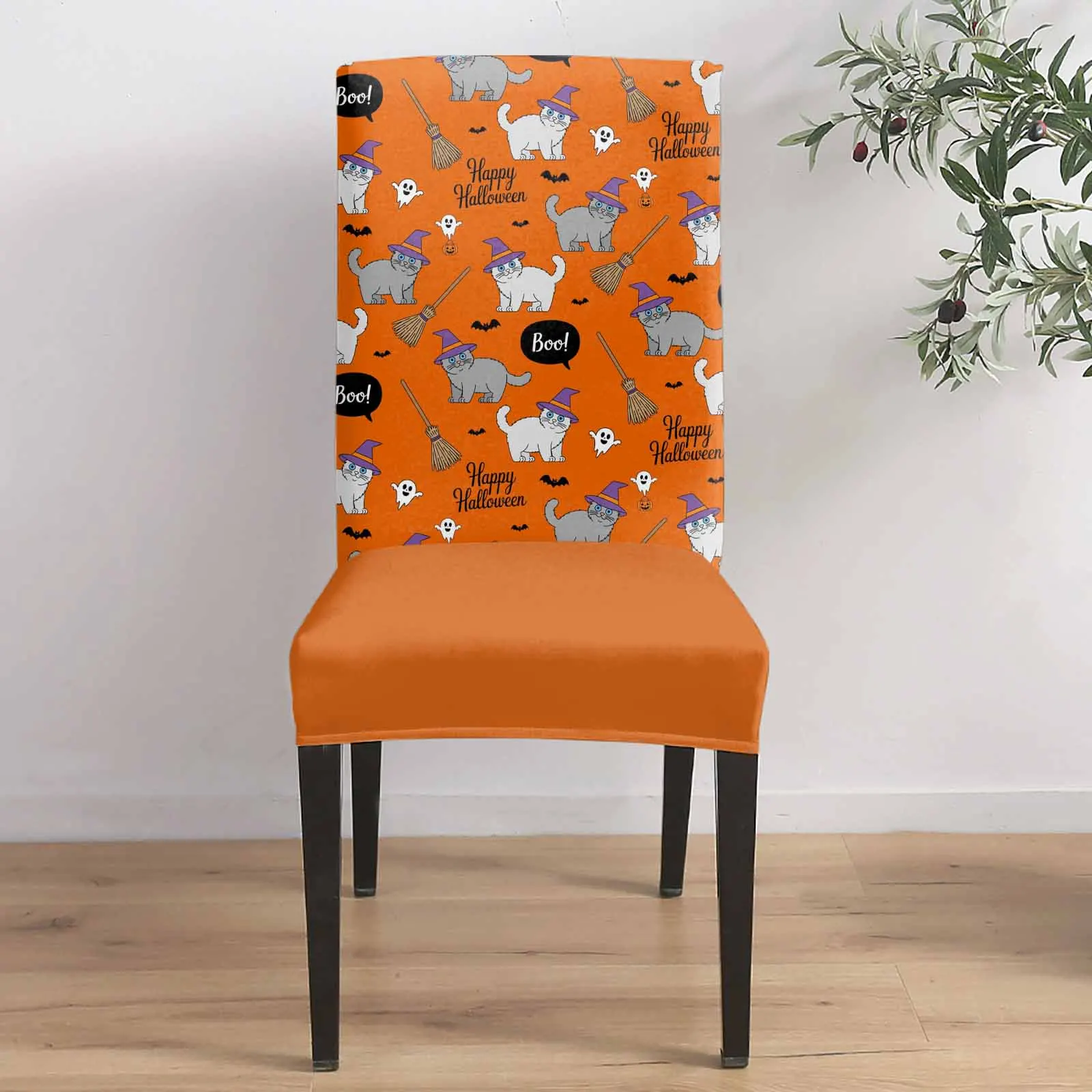 

Halloween Witch Cat Party 4/6/8PCS Spandex Elastic Chair Case For Wedding Hotel Banquet Dining Room