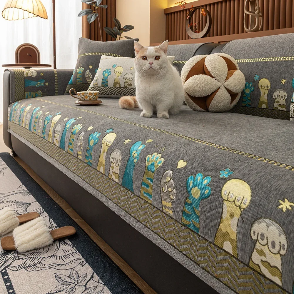 2025 Cartoon Cat's Claws Sofa Mat Chenille Non-slip Couch Four Season Universal Sofa Cover Jacquard Combination Sofa Cushion