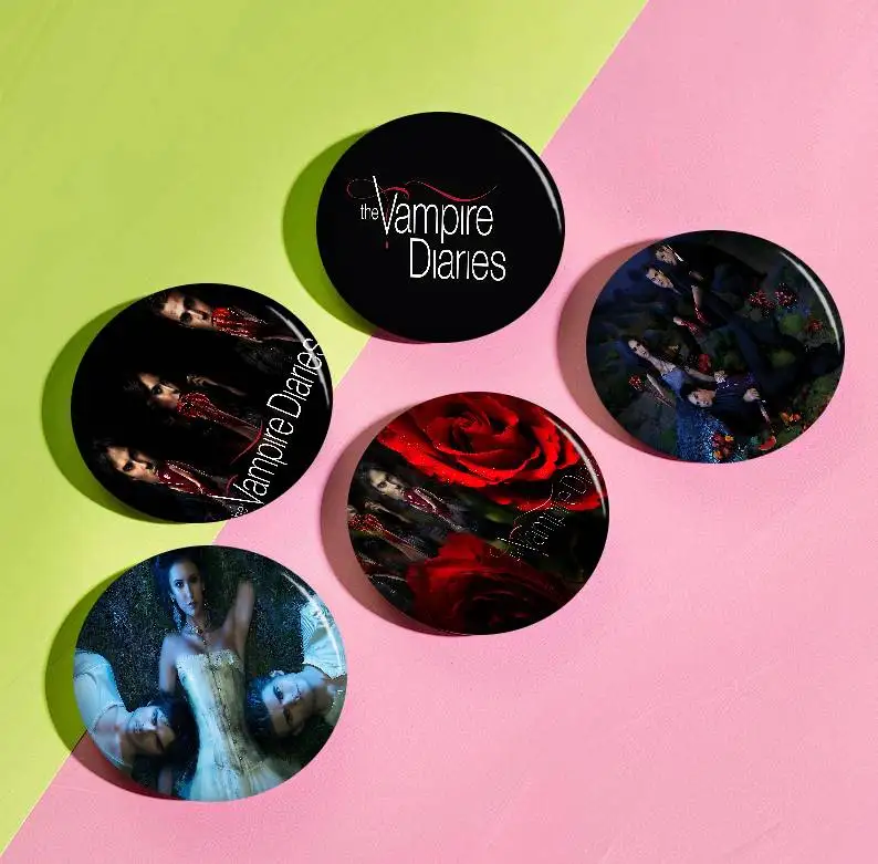 Classic The Vampire Diaries 58mm Cute Anime Figure Icon Badge Handmade Tinplate Brooch for Backpack Clothes Chest Ornament Gifts