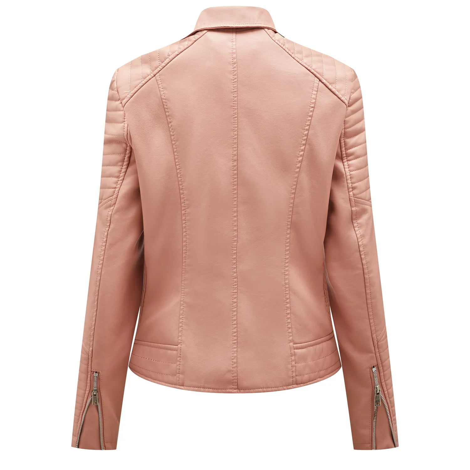Women's Short Leather Jacket, Slim Fit, Flip Collar, Motorcycle Suit, Oblique Zipper Jackets, Spring and Autumn Clothes, tops