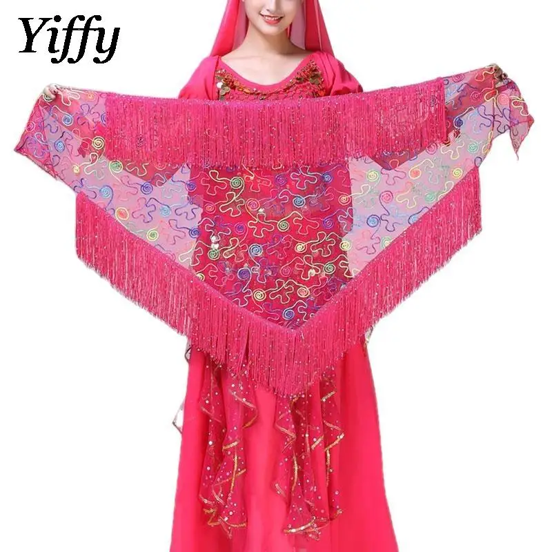 Bufanda triangular de lentejuelas para mujer, traje de cadera con borlas para danza del vientre, actuación de danza del vientre para adultos, novedad