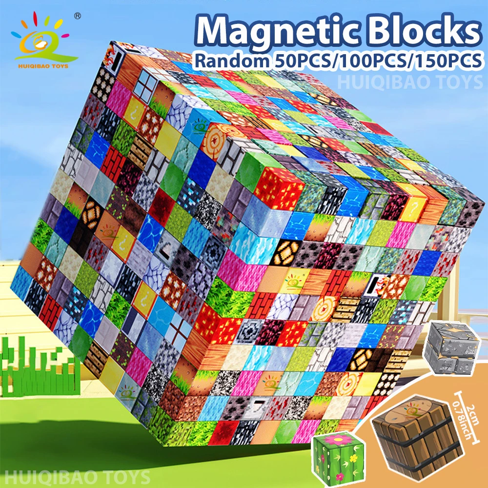 HUIQIBAO Random 50-300PCS Magnetic STEM Educational Building Blocks Kids Boys Girls DIY Puzzle Sensory Magnet Cube Gift