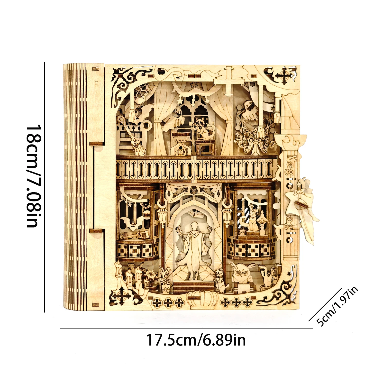 3Dヴィンテージマジック木製パズルブックモデルキット - 木製ホームデコレーション - 楽しいデスクトップ本棚デコレーション - ビルディングパーティーゲーム - 英語