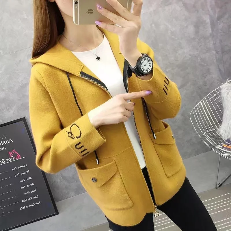 2024 New Thick Sweater Coat Autumn Winter Korean Loose Hooded Zipper Knitted Cardigan Imitation Mink Velvet Sweater Jacket