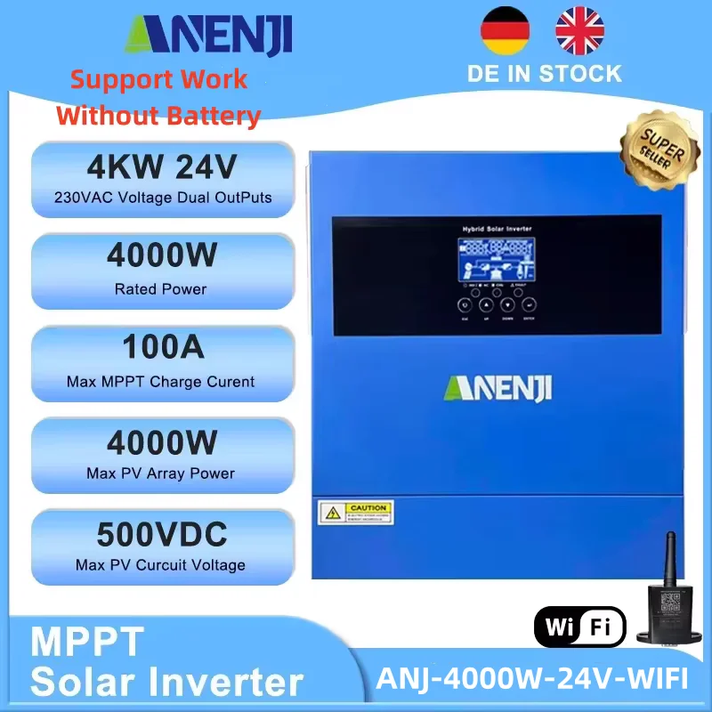 

4000W 24V Solar Hybrid Inverter For Solar Panels MPPT 230V Pure Sine Wave Off Grid PV 60-500V 100A Solar Charge Controller