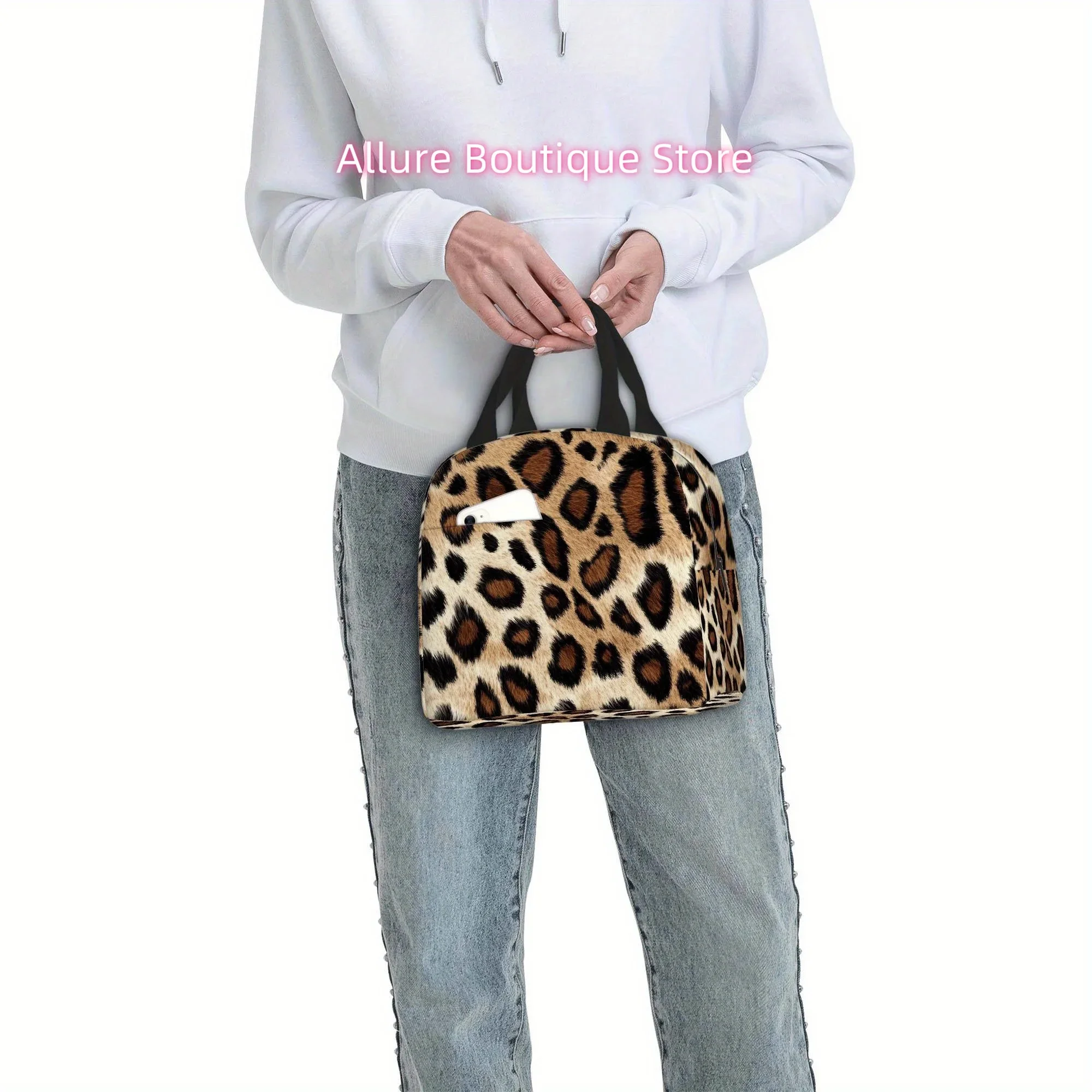1pc Leopard Print Texture Pattern Printed Thermal Bag, Insulated Bag, No Food Contact, Suitable for Home, Restaurant, Office, Un